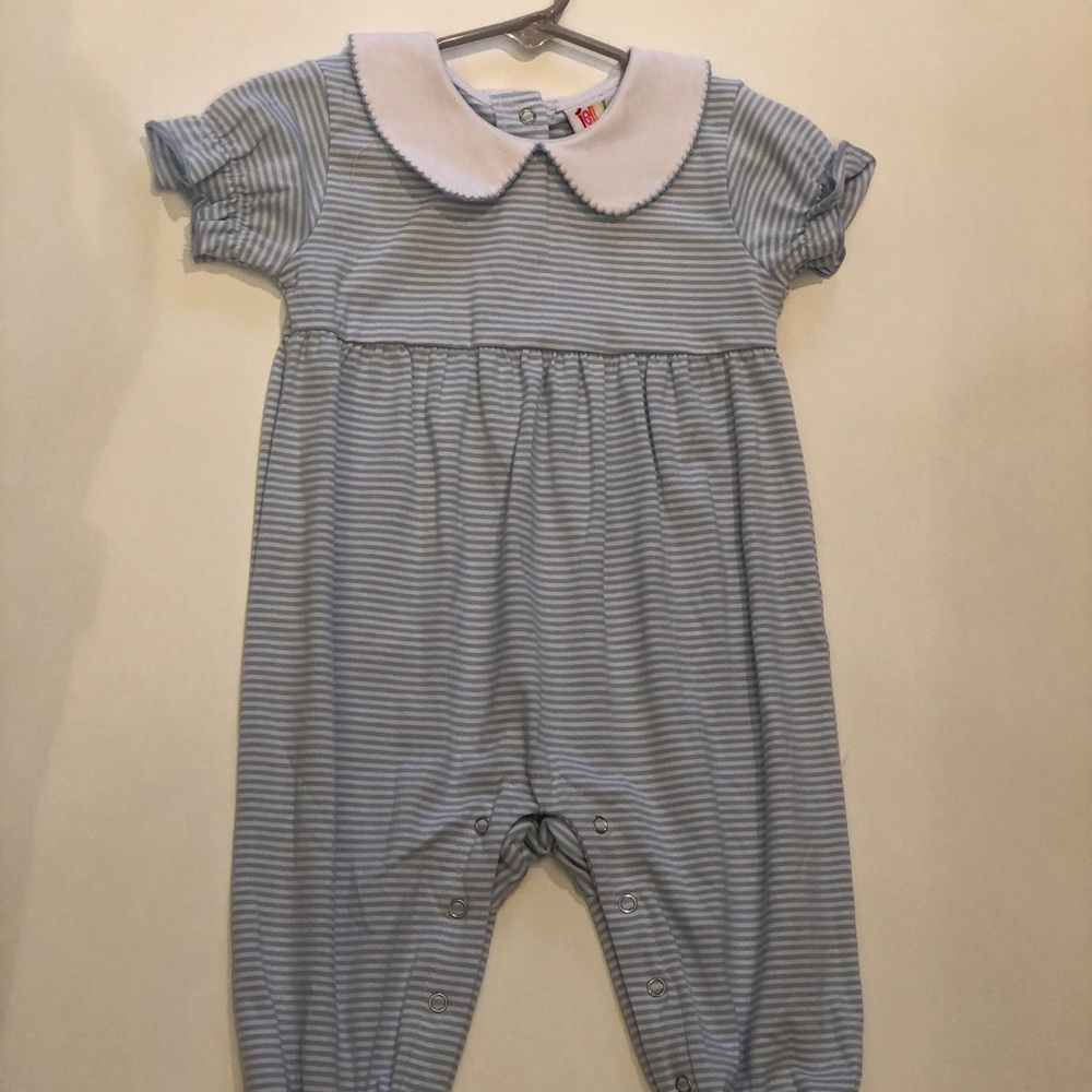 SmockCandy Blue Stripe Long Romper